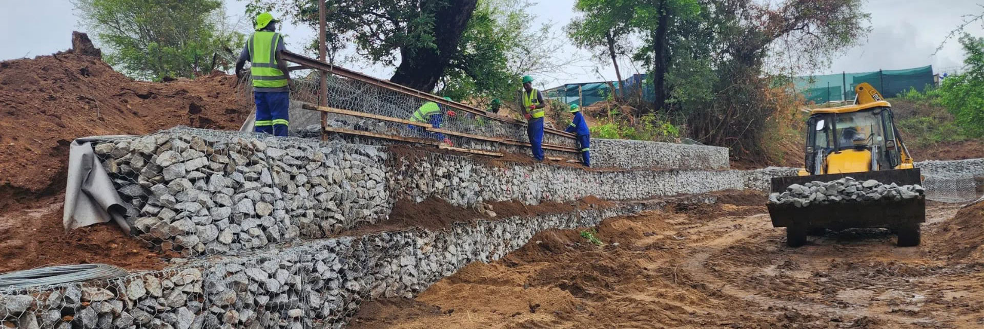 Gabion basket installation for landscaping and erosion control in Zimbabwe