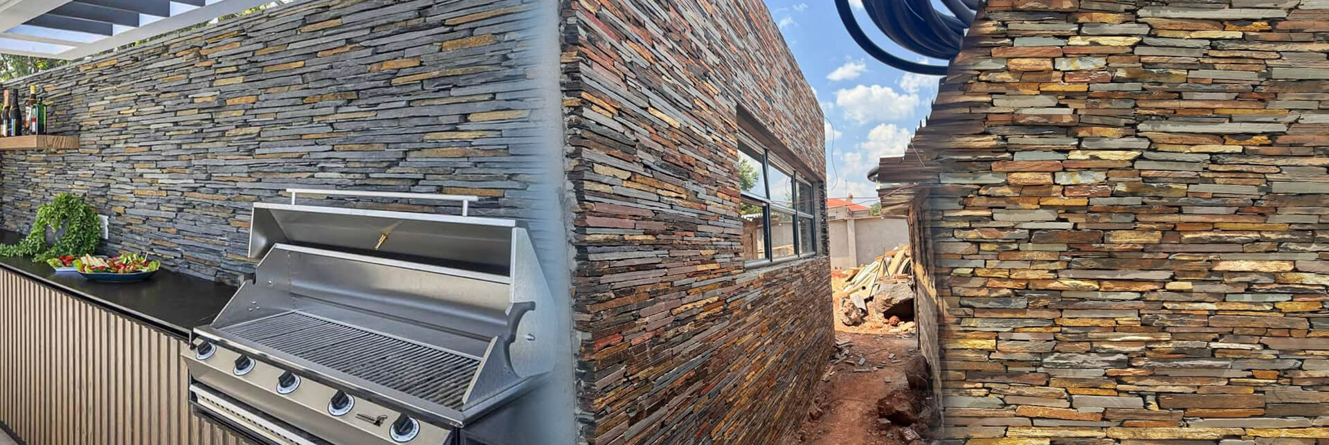 Natural stone cladding installation in Zimbabwe for modern exterior walls